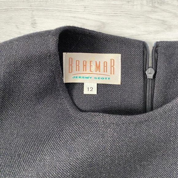 Vintage Jeremy Scott Braemar Dark Grey Dress Size 12 Tight Weave Lined 🇨🇦 - Picture 3 of 17